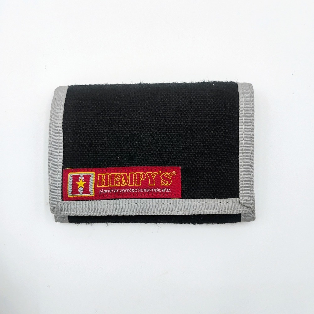 Hempy's Black Canvas Tri-Fold Wallet Eco Hemp Durable ID Window VTG 90s Y2k